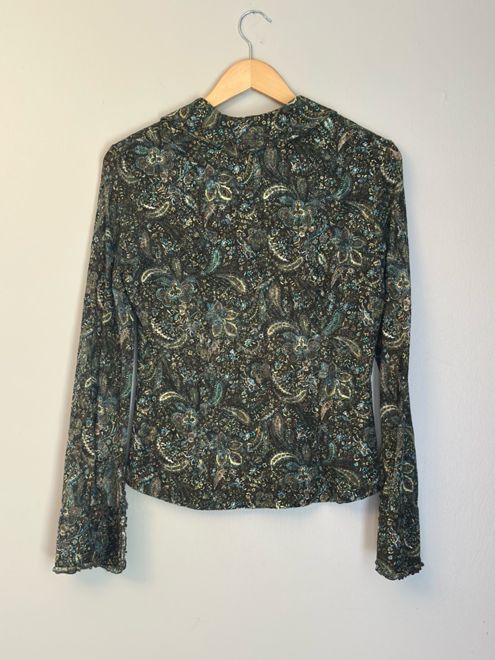 INC International concepts M Green and Black Paisley V-Neck Blouse Y2K Medium - Picture 5 of 10
